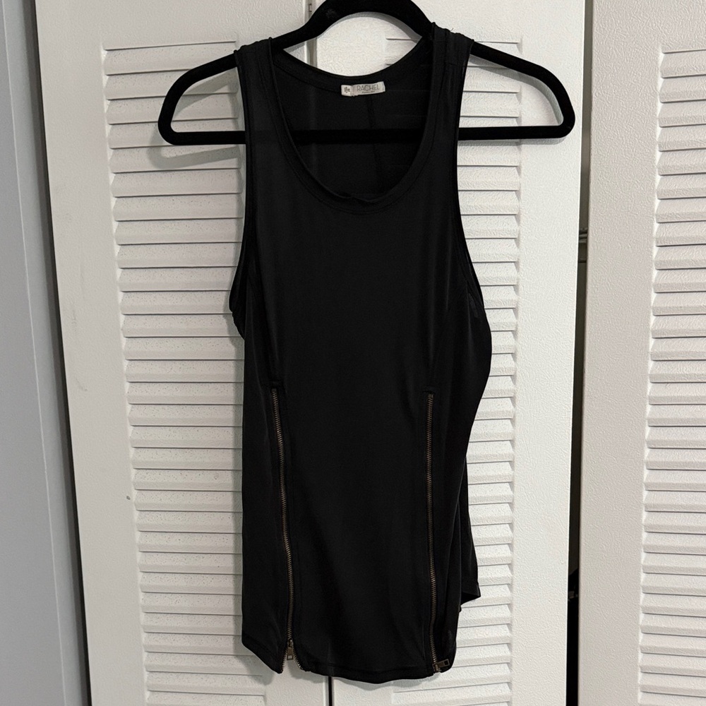 RACHEL Rachel Roy Black Sleeveless Tank with Dual Front Zippers